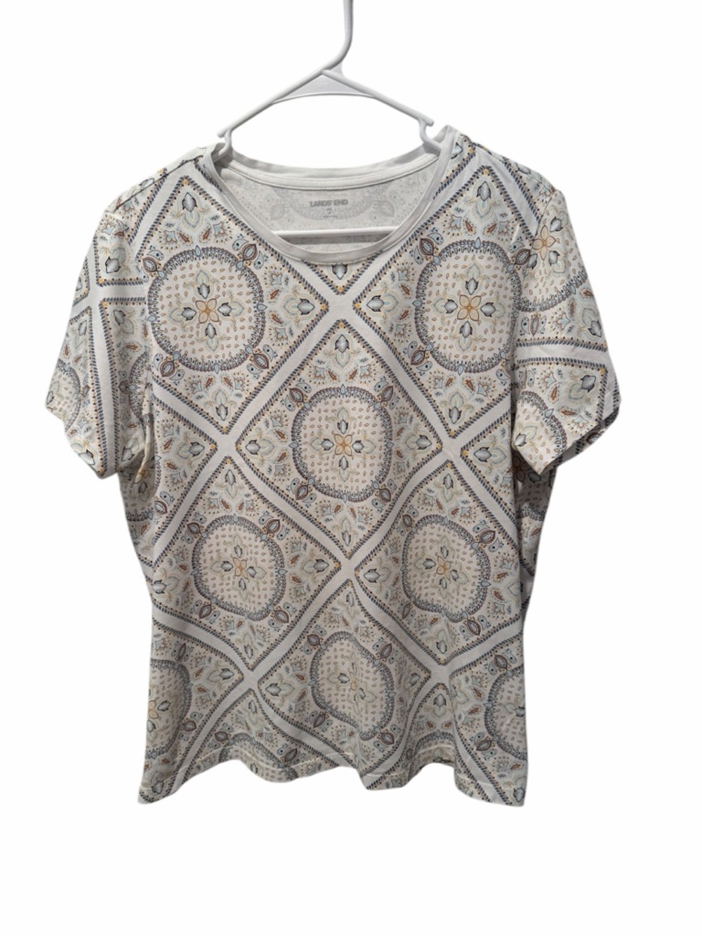 Lands’ End Medallion Tile Print Short Sleeve Tee Top XL 100% Cotton